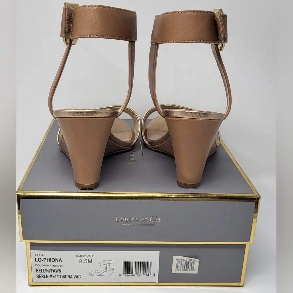 Louise et Cie Ankle Strap Sandle Wedge Shoes 8.5M Fawn/Tan Leather Upper/Lining - Picture 11 of 14